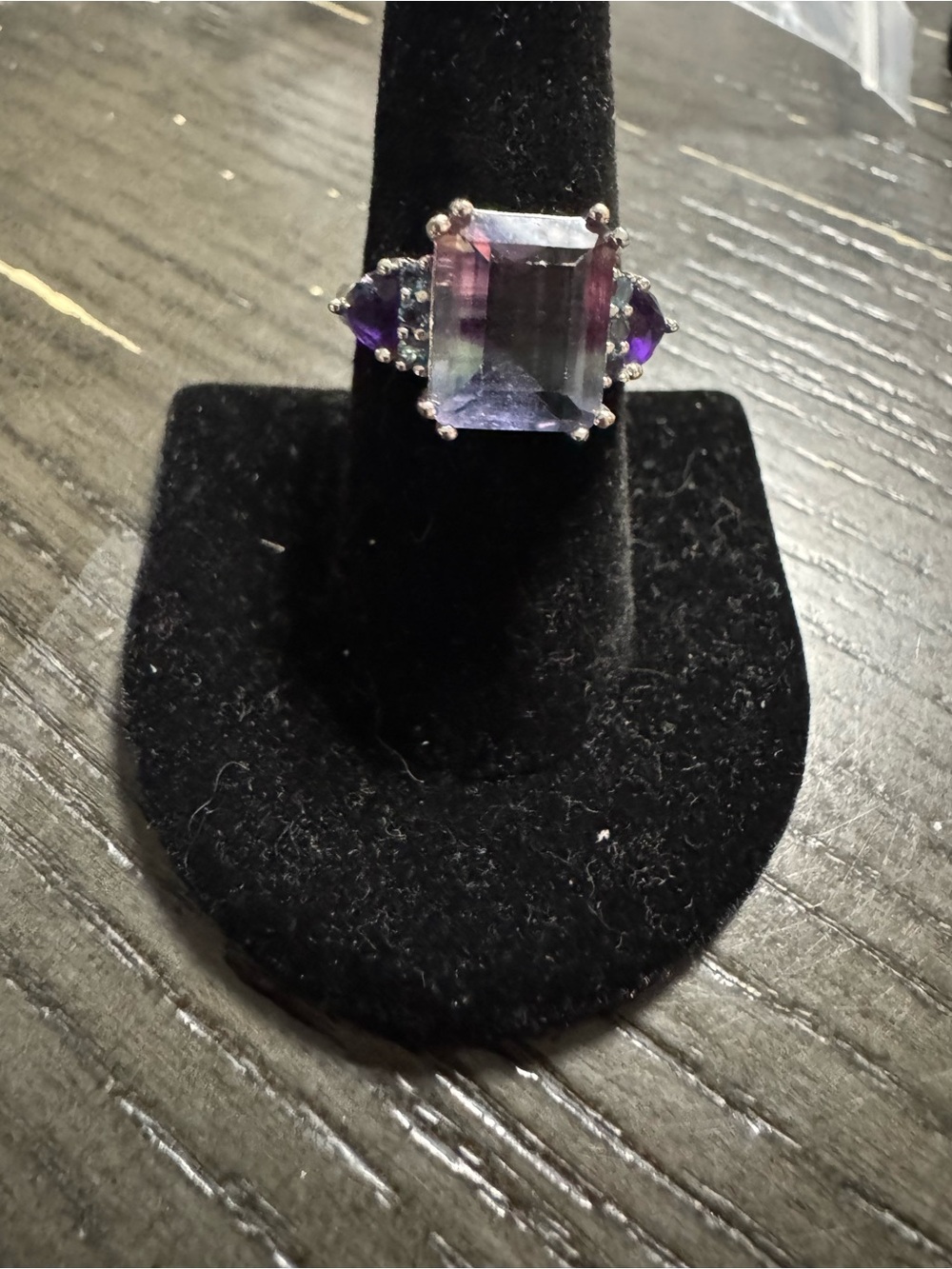 Sterling Silver Multi-Color Fluorite & Amethyst Ring - Purple/Green Accent